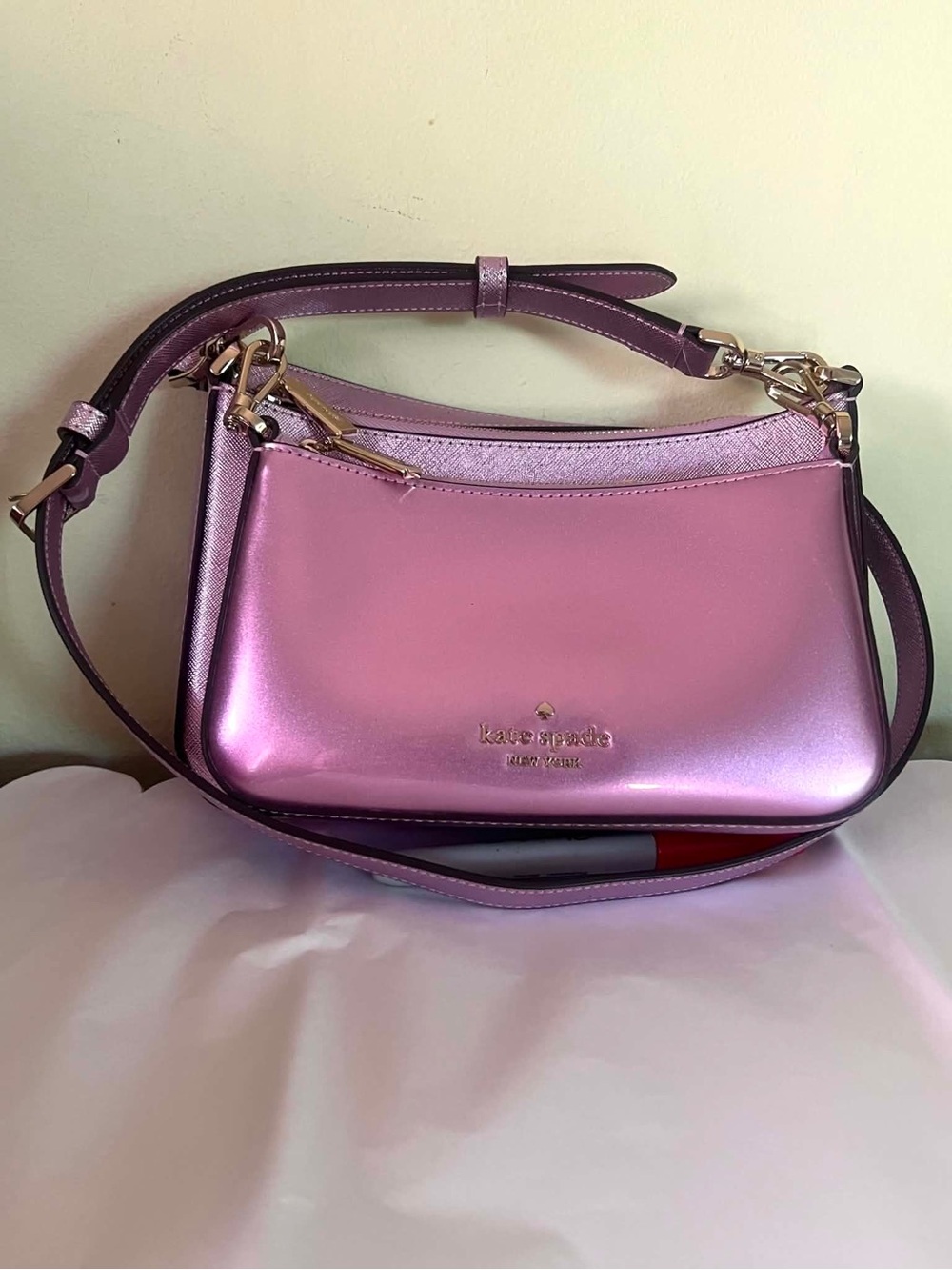 kate spade Metallic Pink and Lavender Crossbody Bag with Gold Hardware